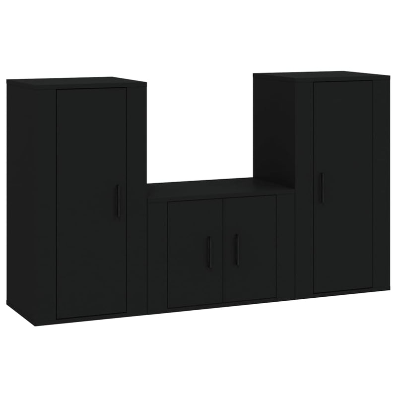 3 Piece TV Cabinet Set Black Engineered Wood