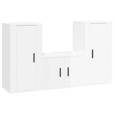 3 Piece TV Cabinet Set High Gloss White Engineered Wood