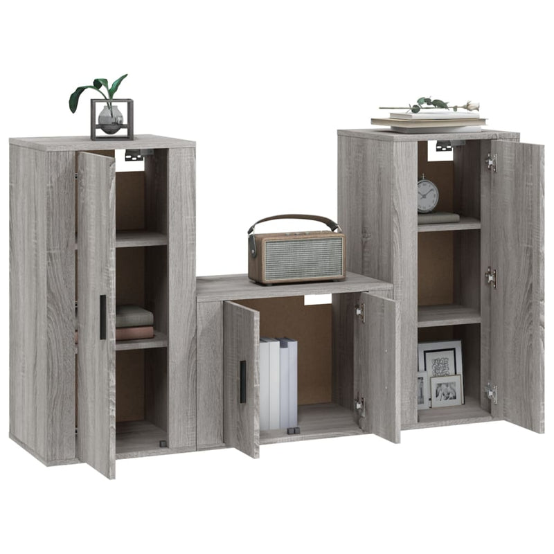 3 Piece TV Cabinet Set Grey Sonoma Engineered Wood