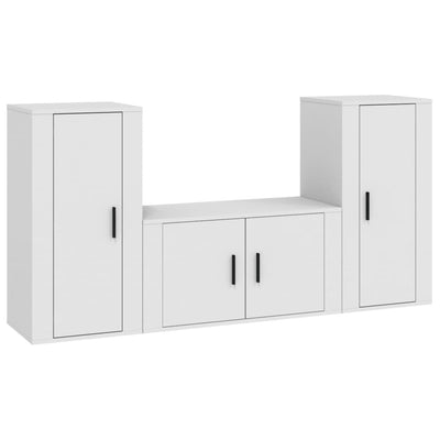 3 Piece TV Cabinet Set White Engineered Wood