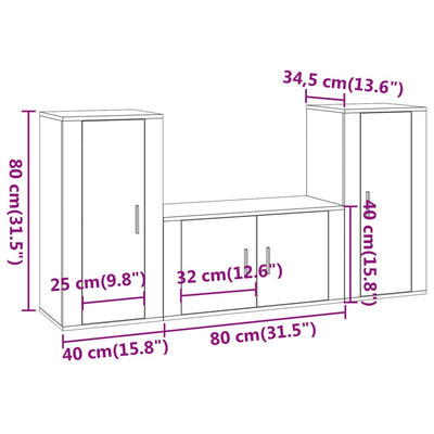 3 Piece TV Cabinet Set White Engineered Wood