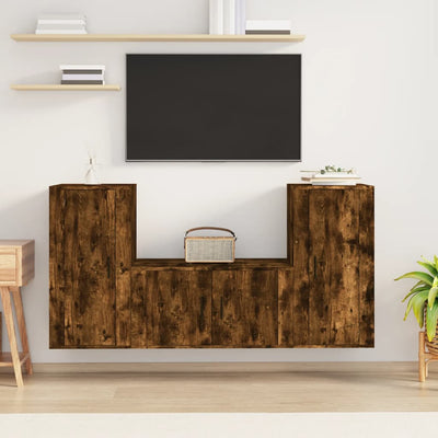 3 Piece TV Cabinet Set Smoked Oak Engineered Wood