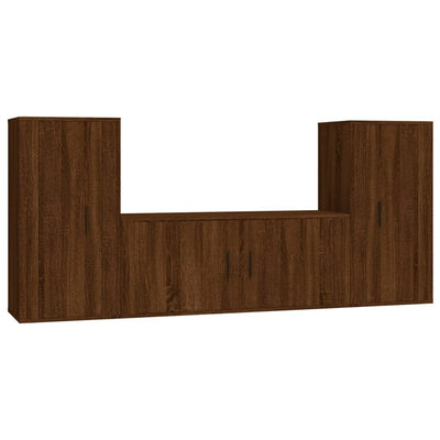 3 Piece TV Cabinet Set Brown Oak Engineered Wood