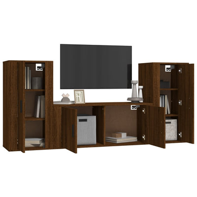 3 Piece TV Cabinet Set Brown Oak Engineered Wood