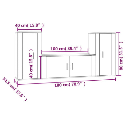 3 Piece TV Cabinet Set Brown Oak Engineered Wood