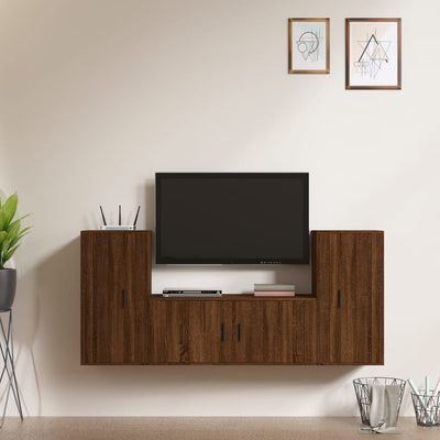 3 Piece TV Cabinet Set Brown Oak Engineered Wood