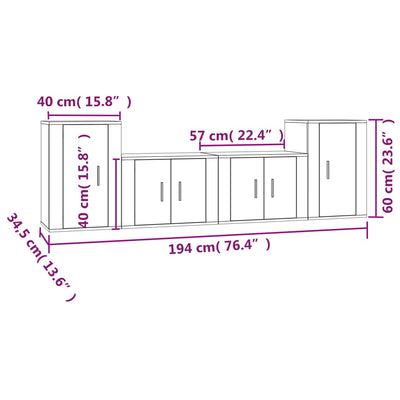 4 Piece TV Cabinet Set White Engineered Wood