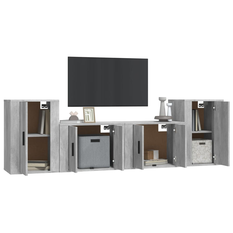 4 Piece TV Cabinet Set Concrete Grey Engineered Wood