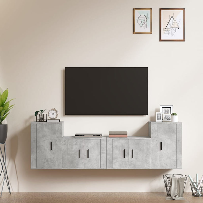 4 Piece TV Cabinet Set Concrete Grey Engineered Wood