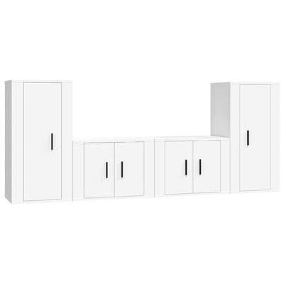 4 Piece TV Cabinet Set White Engineered Wood