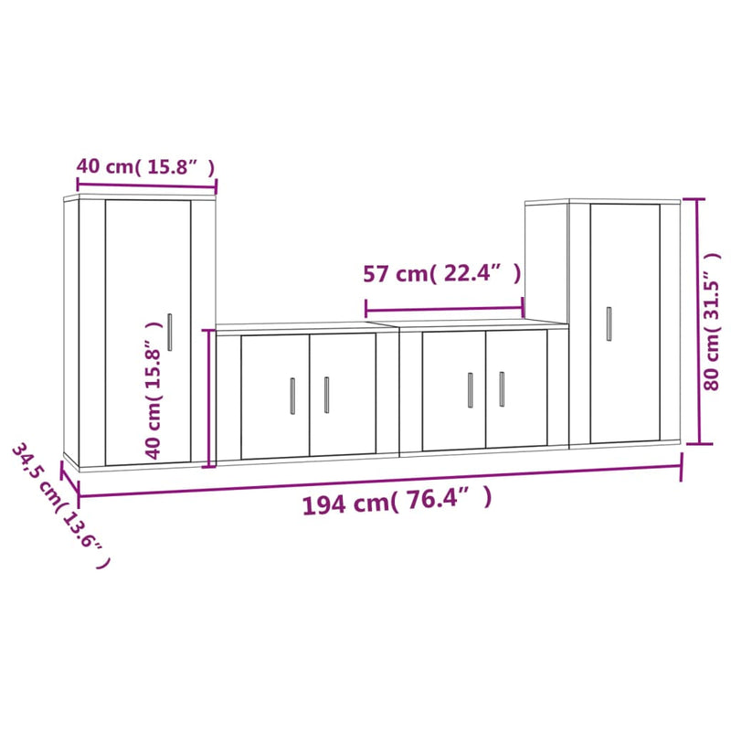 4 Piece TV Cabinet Set Concrete Grey Engineered Wood