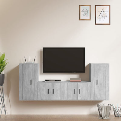 4 Piece TV Cabinet Set Concrete Grey Engineered Wood