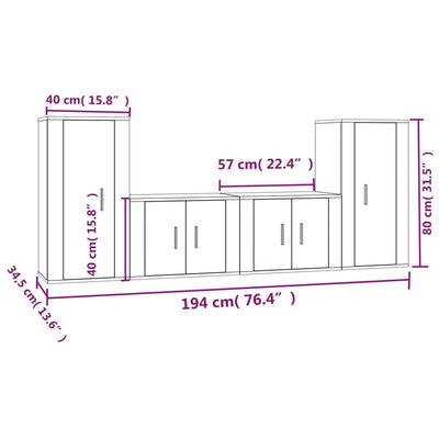 4 Piece TV Cabinet Set Smoked Oak Engineered Wood