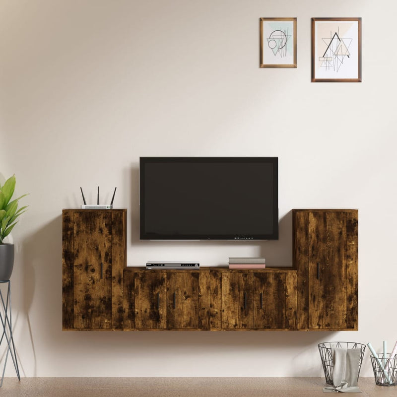 4 Piece TV Cabinet Set Smoked Oak Engineered Wood