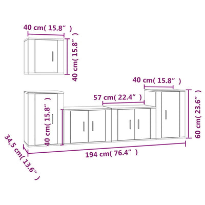 5 Piece TV Cabinet Set Concrete Grey Engineered Wood