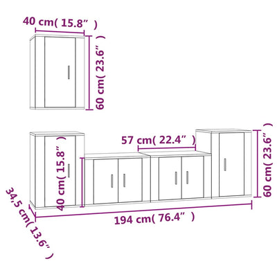 5 Piece TV Cabinet Set White Engineered Wood