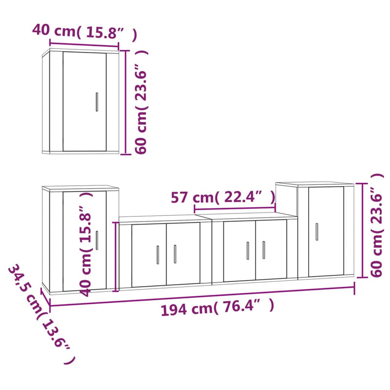 5 Piece TV Cabinet Set White Engineered Wood