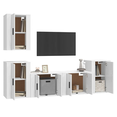 5 Piece TV Cabinet Set High Gloss White Engineered Wood