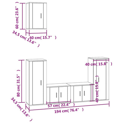 5 Piece TV Cabinet Set Concrete Grey Engineered Wood