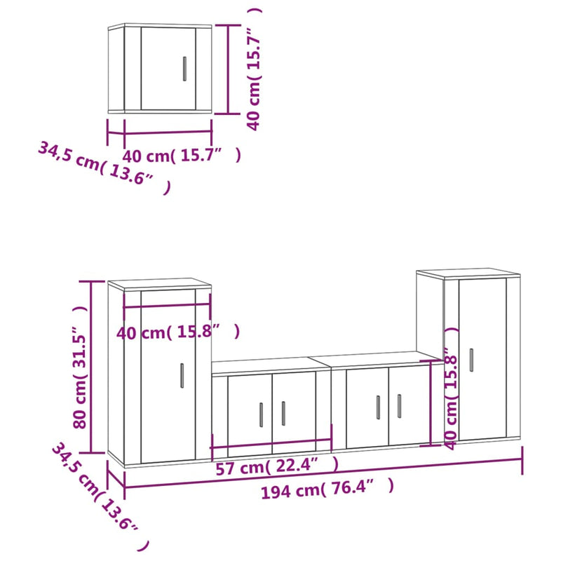 5 Piece TV Cabinet Set High Gloss White Engineered Wood