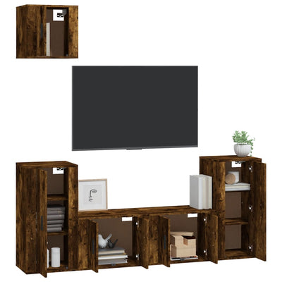 5 Piece TV Cabinet Set Smoked Oak Engineered Wood