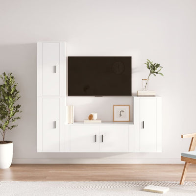 4 Piece TV Cabinet Set White Engineered Wood