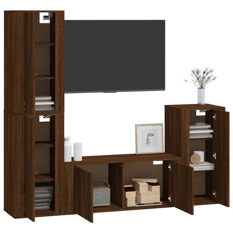 4 Piece TV Cabinet Set Brown Oak Engineered Wood