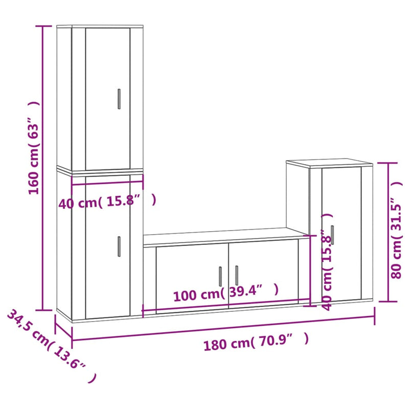 4 Piece TV Cabinet Set Brown Oak Engineered Wood