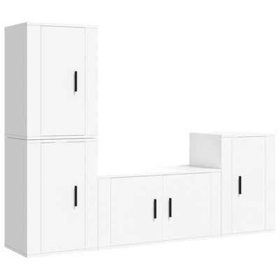 4 Piece TV Cabinet Set White Engineered Wood