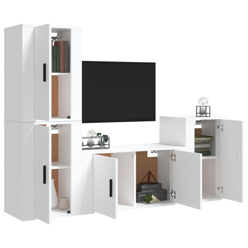 4 Piece TV Cabinet Set White Engineered Wood