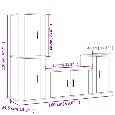 4 Piece TV Cabinet Set White Engineered Wood