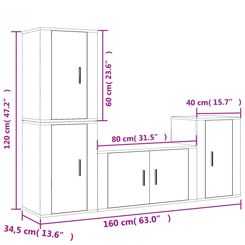 4 Piece TV Cabinet Set White Engineered Wood