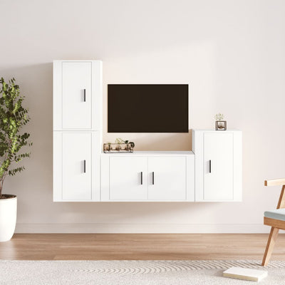 4 Piece TV Cabinet Set White Engineered Wood