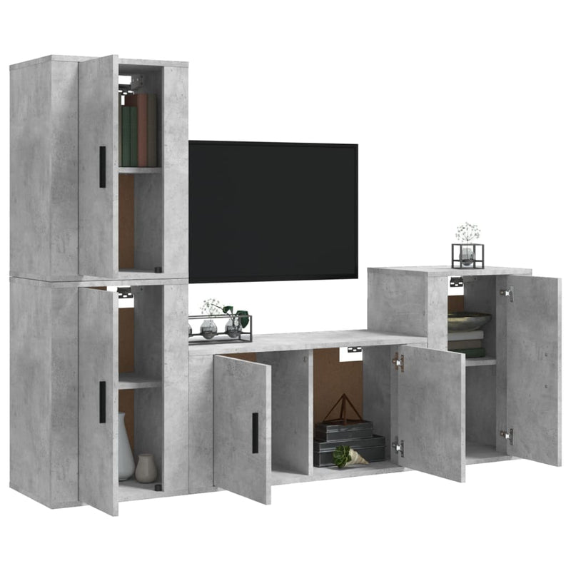 4 Piece TV Cabinet Set Concrete Grey Engineered Wood