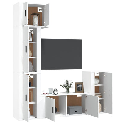 5 Piece TV Cabinet Set White Engineered Wood