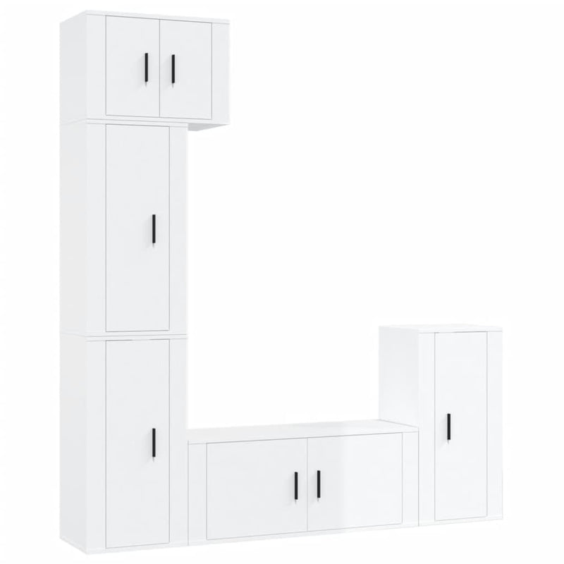 5 Piece TV Cabinet Set High Gloss White Engineered Wood