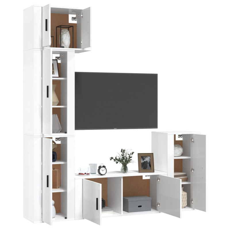 5 Piece TV Cabinet Set High Gloss White Engineered Wood