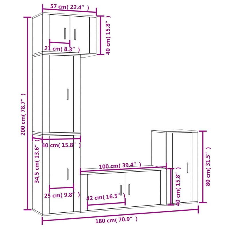 5 Piece TV Cabinet Set High Gloss White Engineered Wood