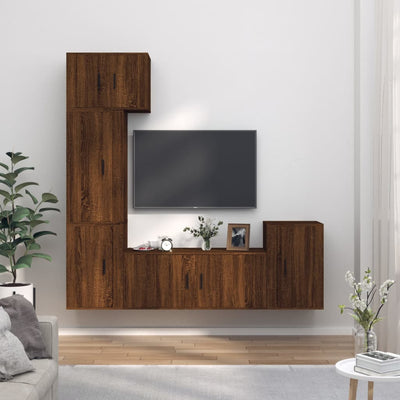 5 Piece TV Cabinet Set Brown Oak Engineered Wood