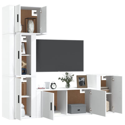 5 Piece TV Cabinet Set White Engineered Wood