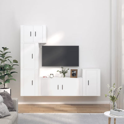 5 Piece TV Cabinet Set White Engineered Wood