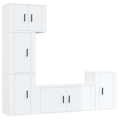 5 Piece TV Cabinet Set High Gloss White Engineered Wood