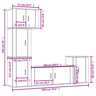 5 Piece TV Cabinet Set High Gloss White Engineered Wood