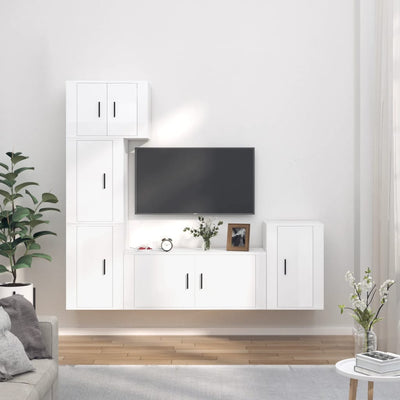 5 Piece TV Cabinet Set High Gloss White Engineered Wood