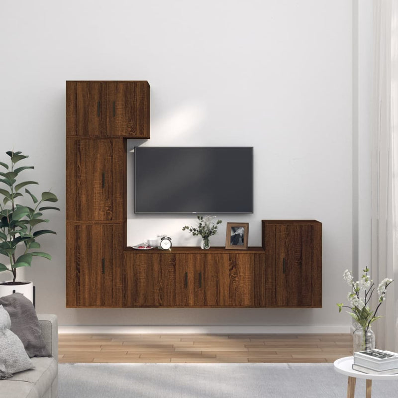 5 Piece TV Cabinet Set Brown Oak Engineered Wood