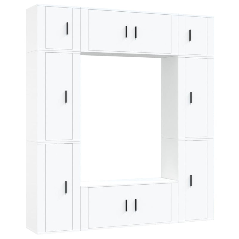 8 Piece TV Cabinet Set White Engineered Wood