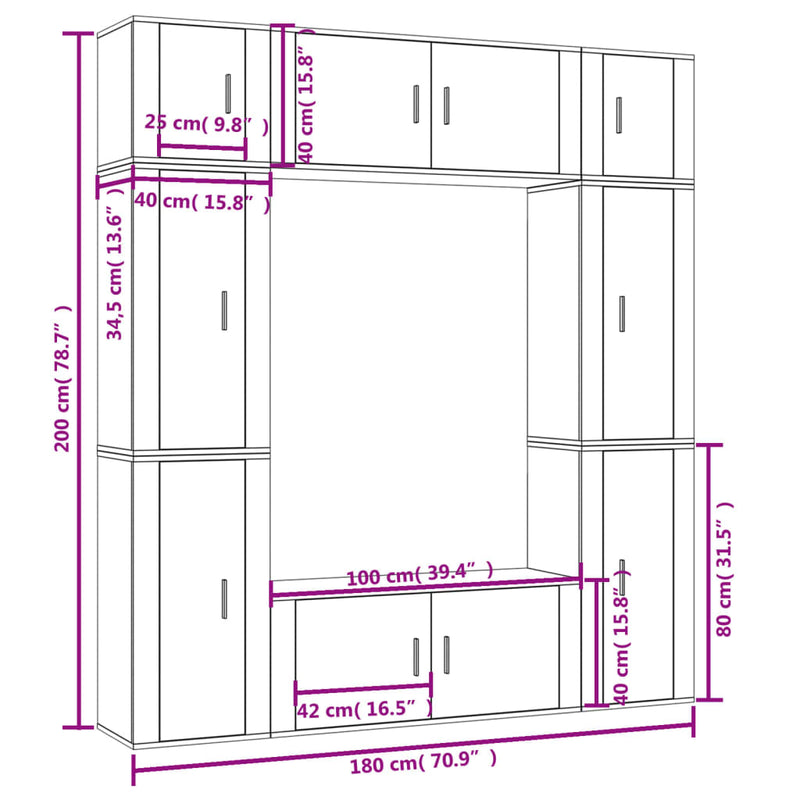 8 Piece TV Cabinet Set White Engineered Wood