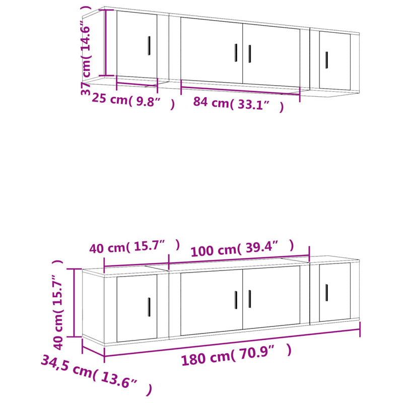 6 Piece TV Cabinet Set White Engineered Wood