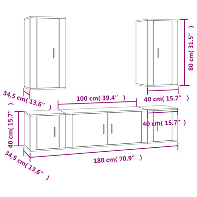 5 Piece TV Cabinet Set White Engineered Wood
