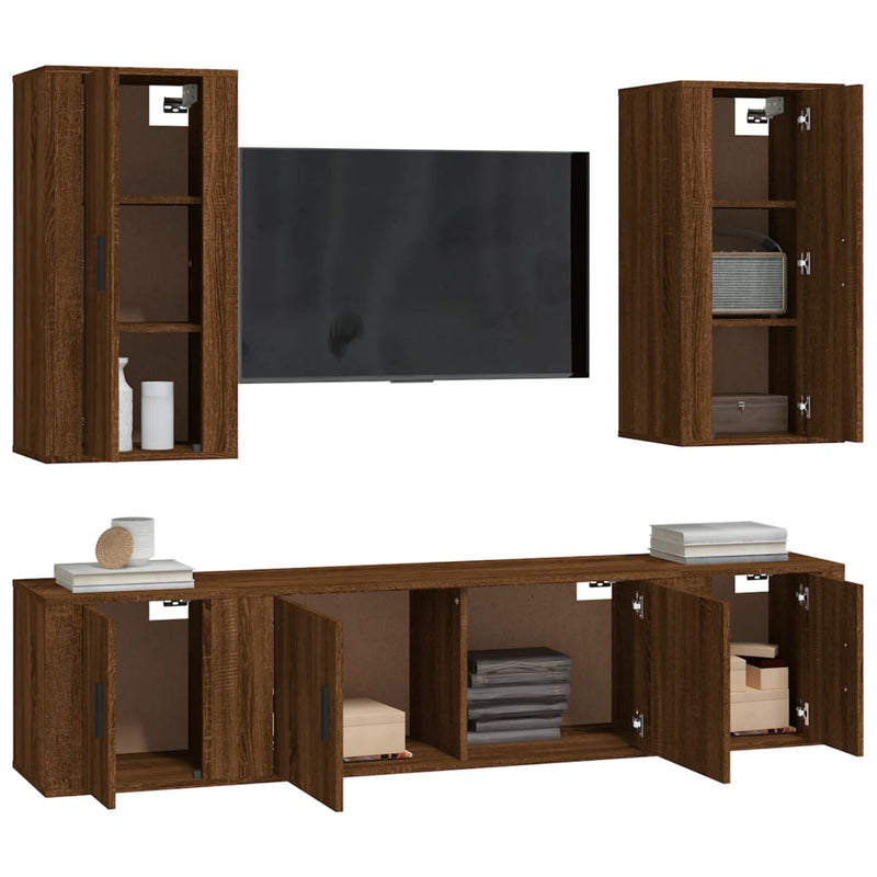 5 Piece TV Cabinet Set Brown Oak Engineered Wood